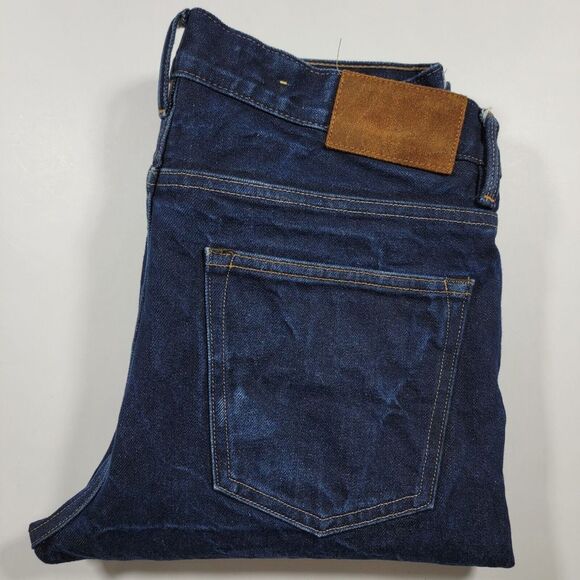 L.O.G.G H&M Mens Denim Blue Jeans Leather Tab Selvedge Slim Fit 31x33 Button Fly